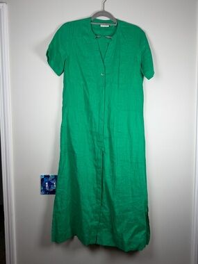 FOIL Kelly Green 100% Linen Midi Summer SS Dress Lagenlook Minimalist Size 6